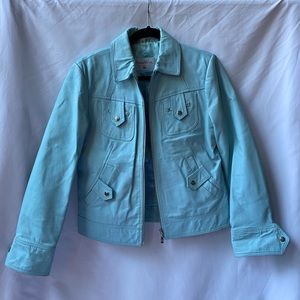 Pamela McCoy Vintage Turquoise Blue Leather Jacket